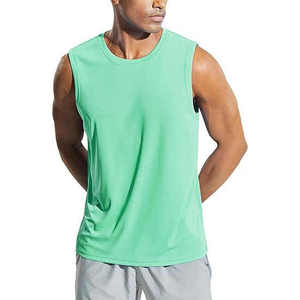 Camiseta sin mangas de color sólido para hombre, cuello redondo, de secado rápido, tejida, informal, para gimnasio, color verde - Product Image 1