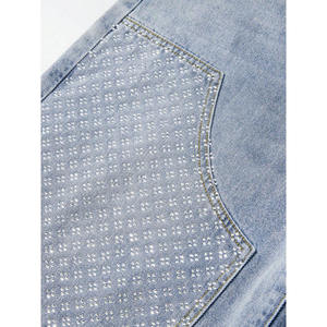 Shorts en jean taille haute pour femme, coupe ample, avec poches, délavé, style décontracté d'été, design patchwork - Product Image 6