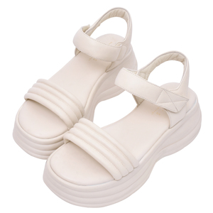 Sandalias de Plataforma Beige Ann's, 6 cm, Suela Gruesa, Piel de Cordero, Sandalias Deportivas, Ajustables con Velcro, Zapatos Cómodos de Verano - Product Image 1