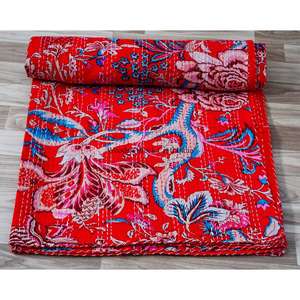 Best selling Printed Reversible Vintage Eco-Friendly All-Season <b>Double</b> Size Organic 100% Cotton Kantha Spread Printing - Product Image 4