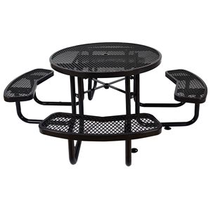 46\" Black Outdoor <b>Round</b> Steel Picnic <b>Table</b> with Umbrella Pole <b>Garden</b> Sets - Product Image 6