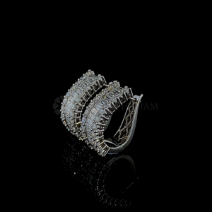 Baguette exquise et boucles d'oreilles créoles rondes en diamant cultivé en laboratoire en or massif 10K 14K 18K boucles d'oreilles en diamant étincelant cadeau pour elle - Product Image 4