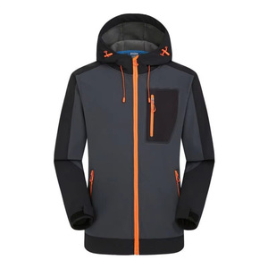 Custom Softshell Jacket Men Fleece Lined Blue Red Grey Navy Waterproof Hooded Color Block Full Zip Up Outdoor Warm Coat - Product Image 3