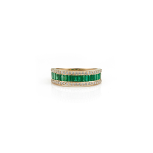 Exclusive Trendy Design 0.92 Ct. Emerald & Diamond Half Eternity Band <b>Ring</b> K14 Pure Yellow Gold Bulk Order Jewelry Wholesaler - Product Image 1