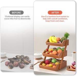 Panier à fruits élégant en bambou de haute qualité, organisateur à 3 niveaux, couleur personnalisée, forme rectangulaire pour le rangement de la cuisine - Product Image 2
