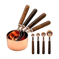 Cuillères-mesure à manche long en acier inoxydable, Design Unique, fini argent, tasse de mesure fait à la main avec manche en bois, cuillère
