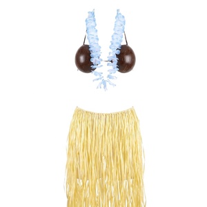 Conjunto de Disfraz de Danza Hawaiana Hula, Sujetador de Conchas de Coco, Falda de Hierba Amarilla, Cuello Halter, Solo Lavar a Mano, El Más Vendido, Fiesta Luau, Playa - Product Image 1