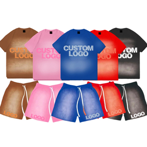 Custom Logo <b>Track</b> Joggers Suit Sweat Sports Short Tracksuits 2piece Shorts Sets 2 Piece <b>T</b> Shirt and Shorts Men's Set - Product Image 1
