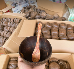 Juego de servir de madera ecológico de diseño Vintage 2025, cuenco de cáscara de coco de alta calidad, hecho a mano, Vietnam, personalizado para Decoración - Product Image 3