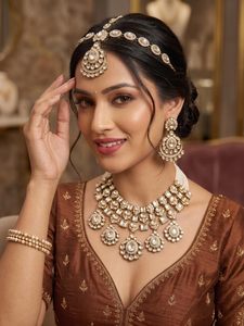 Rhodium Plated Zinc Alloy <b>Pearl</b> Jewelry <b>Set</b> with Crystal Rhinestone <b>Necklace</b> and Earring Chunky Choker for Wedding Party Bride - Product Image 2