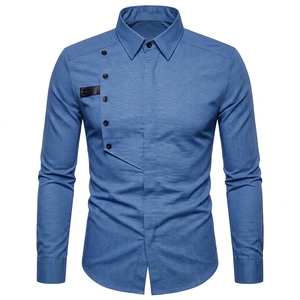 เสื้อเชิ้ตผู้ชายลำลองทรงเข้ารูป แขนยาว ผลิตตามแบบ OEM เป็นมิตรกับสิ่งแวดล้อม ระบายอากาศได้ดี ดีไซน์หรูหรา กระดุมด้านข้าง เหมาะสำหรับธุรกิจ งานสังสรรค์ และงานปาร์ตี้ - Product Image 1