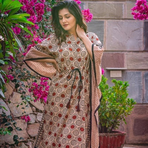 Ropa de playa de algodón para mujer, caftán de manga de tres cuartos, talla grande - Product Image 2