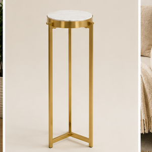 Modern <b>Round</b> Marble <b>Top</b> Side <b>Table</b> with Brass Metal Frame Contemporary Living Room Furniture Decorative Accent <b>Table</b> - Product Image 2
