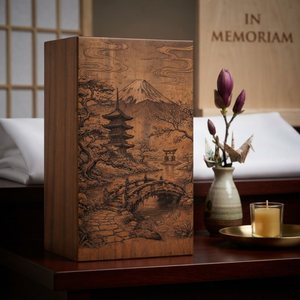 Urne funéraire en bois avec paysage de cerisier, urne commémorative pour cendres, urne de crémation personnalisée gravée, fournitures funéraires - Product Image 4
