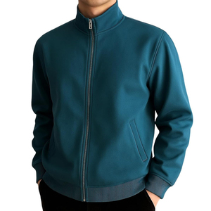 New Design Black Fleece <b>Jackets</b> with Stand Collar Zipper Closure Casual Knitted Polyester Solid Color Regular Fit Autumn Wear - Product Image 4