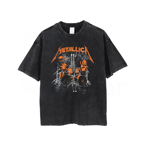 Camiseta de algodón negra oversize para hombre, manga corta, diseño vintage de batería, cuello redondo, ajuste tipo jersey - Product Image 1