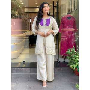 Conjunto superior e inferior de diseñador para mujer con trabajo de secuencia de codificación de bordado - Product Image 5