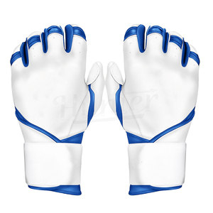 Gants de frappe de baseball blancs et bleus en cuir, gants de frappe à doigts entiers, durables, pour l'entraînement, unisexes, adultes, fermeture à enfiler - Product Image 1