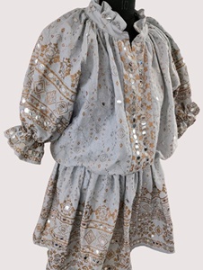 Robe d'été décontractée à manches bouffantes pour femme Midi Robe en coton imprimée de fleurs à la mode - Product Image 3