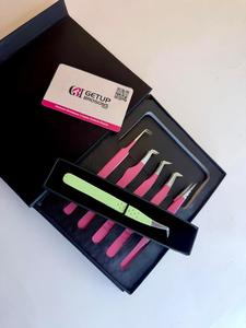 ชุดแหนบต่อขนตา GETUP BROSONS IMPEX 90/Boot Isolation Precision สแตนเลสสตีลป้องกันไฟฟ้าสถิตย์ ปลายเรียบ 10 มม. สีชมพู พร้อมกล่องโลโก้ - Product Image 3