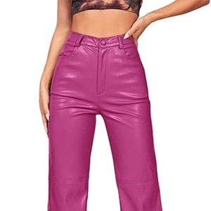 Pantalon en cuir uni décontracté pour femme, taille élastique mi-haute, qualité supérieure, tendance, pour l'hiver 2025 - Product Image 6