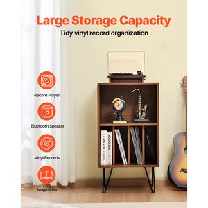 Mobiletto Porta Dischi in Metallo a 3 Ripiani con Gambe, per Camera da Letto e Soggiorno, con Porta CD e Supporto per Giradischi - Product Image 2