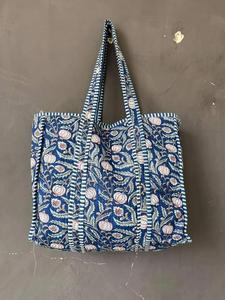 Bohemian Block Print Cotton Quilted Shoulder Bag Inner Pockets Durable Reusable Tote for Daily Life Work College - Product Image 2