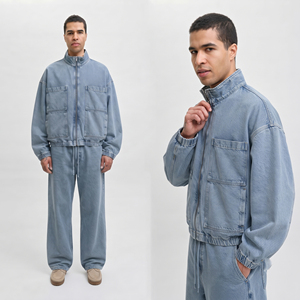 Conjunto de Chaqueta Vaquera Oversize Transpirable y Pantalones Vaqueros de Pierna Ancha Estilo Streetwear Holgado para Hombre - Traje Vaquero Americano de Invierno - Product Image 1