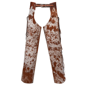 Western Chaps - Accesorio Ecuestre de Cuero Genuino para Hombre, Diseño de Cintura Alta, Color Marrón con Patrón de Puntos Blancos, Cierre con Hebilla - Product Image 4