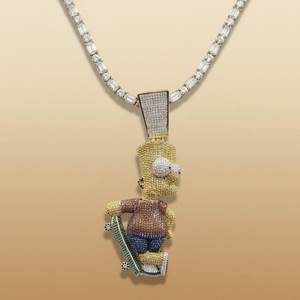 Colgante de Bart Simpson de dibujos animados, oro macizo de 18 quilates, moissanita, plata de ley 925, amuleto de lujo temático para unisex - Product Image 1