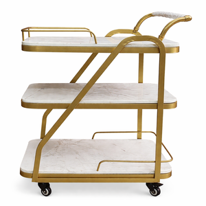 Carrito de Bar de Metal Dorado de Lujo con Estantes de Mármol, Carrito de Servicio Rodante de 3 Niveles con Ruedas, Carrito de Bebidas Moderno para el Hogar y Hoteles - Product Image 2