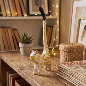 Statue artisanale en bois d'albizia, queue de chat verte et or, figurine animale, artisanat de Bali, décoration intérieure, sculpture en bois, cadeau, artisanat en bois - Product Image 3