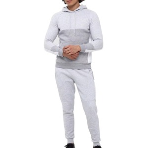 Ensemble sweat-shirt à capuche et pantalon de jogging pour homme, couleurs contrastées, tricoté, 100% coton, vêtements d'automne décontractés - Product Image 1