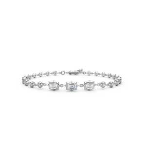 Lab Grown Diamond Star Prong Set Modern Tennis Line <b>Bracelet</b> Custom 14K 18K <b>Solid</b> Gold Emerald Round Adjustable 7 Inch Wholesale - Product Image 2