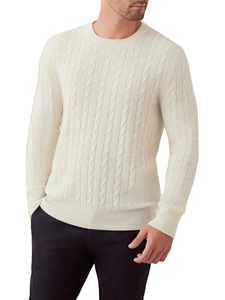 Herren Beige 100% Wolle Gestrickter Pullover Langarm Einfarbig Winterbekleidung - Product Image 3