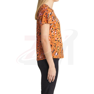 Camiseta Casual de Mujer, Manga Corta, Cuello Redondo, Ajustada, 100% Algodón Tejido, Color Naranja, para Primavera/Verano - Product Image 3