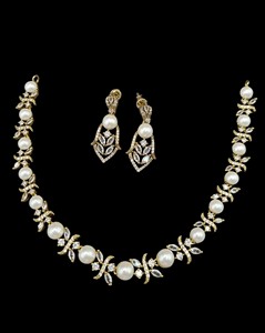 Pearl Studded American Diamond Collar Necklace <b>Set</b> With Earrings Marquise Cut Stone Antique <b>Gold</b> Plated <b>Jewellery</b> <b>Set</b> Wholesaler - Product Image 6
