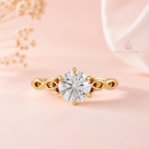 Anillo de Compromiso de Moissanita Redonda de 1 Quilate, Anillo de Novia de Plata de Ley 925 Chapado en Oro con Nudo Celta Vintage para Mujer - Product Image 5
