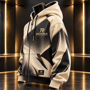 Sudadera con capucha y cremallera para hombre, forro polar, estampado geométrico, transpirable, ropa deportiva de invierno, gruesa, 100% algodón, negro, beige, dorado - Product Image 3