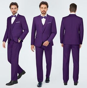 Traje de Negocios de 3 Piezas para Hombre, Estilo Británico, Color Morado, Blazer, Chaleco y Pantalones, Cierre de un Botón, Antiarrugas, Traje Formal para Boda - Product Image 6