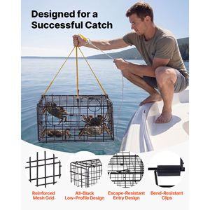 Paquete de 2 Trampas para Cangrejos Dungeness de Alta Resistencia, 24.4x24.4x11.8 Pulgadas, Malla de Alambre Recubierta de PVC Negro, Trampa de Acuicultura Stealth, 2 Unidades - Product Image 3
