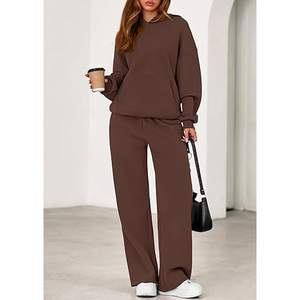 Ensemble sweat à capuche et jogging pour femme avec logo personnalisé, en molleton épais, tenue décontractée pour la maison, en tissu mélange de coton doux - Product Image 2