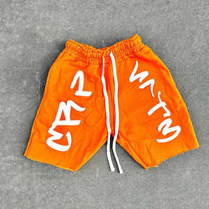 Short graphique personnalisé à impression bouffante pour garçons été hommes lavé à l'acide Vintage en détresse grande taille bord coupé ourlet brut shorts délavés au soleil - Product Image 5