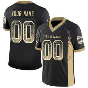 Camiseta de Fútbol Americano Personalizada Negra y Dorada Sublimada con Cuello en V, Malla Transpirable, Manga Corta para Hombre, Nombre del Equipo, Número 00, Tela Suave - Product Image 4