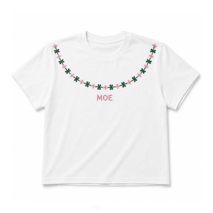 Custom Floral Garland Embroidered women's shirt Loose Fit Short Sleeve Crew Neck T-Shirt Spring Summer Casual Solid Cotton <b>Top</b> - Product Image 3