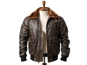 Chaqueta de Cuero Estilo Aviador G1 para Hombre, Chaqueta de Piloto con Cuello de Piel, Chaqueta de Vuelo Vintage - Product Image 1