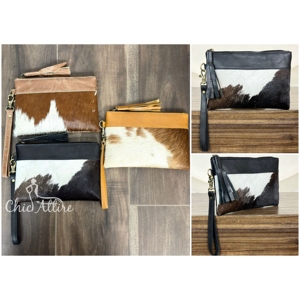 Hair On Cowhide Leather Tassel Zipper Wallet Purse for Women Western Real Genuine Leather Card Holder Clutch With Hand <b>Wristlet</b> - Product Image 1