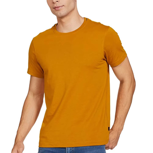 Men Mustard Orange Plain T Shirt Classic Casual Crew Neck <b>Short</b> <b>Sleeve</b> Lightweight Summer Everyday Wear Soft Comfort Fit Tee - Product Image 2