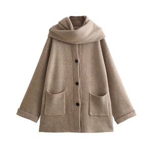 TRAF Women's Slim Fit Knitted Cardigan Scarf Long Sleeve Patchwork Pocket Elegant Office Casual Sweater - Product Image 2