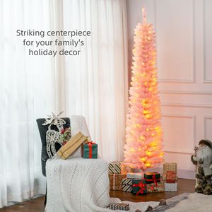 Albero di Natale Artificiale Preilluminato da 2,1 m Stile Pencil con Luci LED Colorate e Rami Rosa per Uso Domestico - Product Image 4